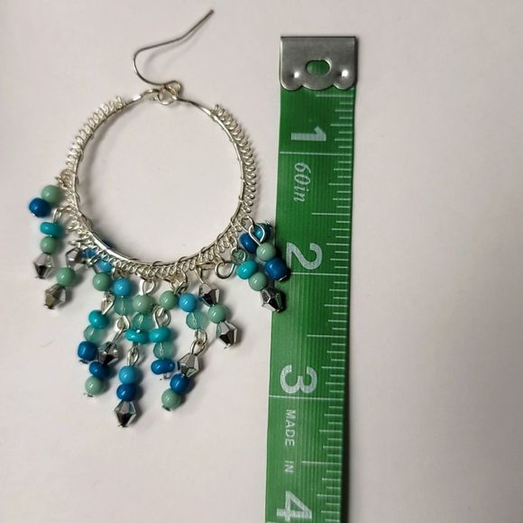 Silvertone And Blue Earrings - Picture 4 of 5